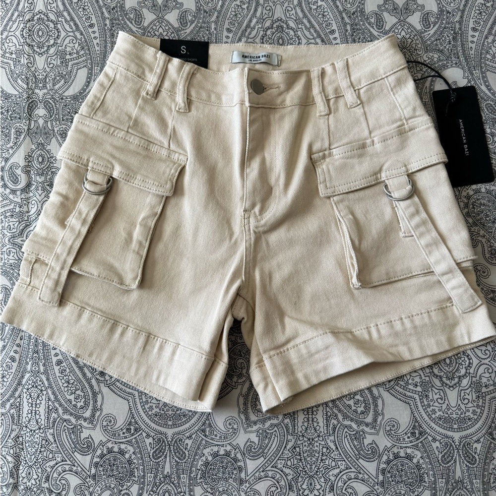 American Bazi Cream Cargo Shorts for Women